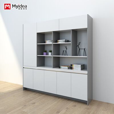 Office filing cabinet for the boss and supervisor, storage cabinet with hanging clothes area, white glossy painted office desk cabinet