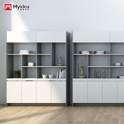 Office filing cabinet for the boss and supervisor, storage cabinet with hanging clothes area, white glossy painted office desk cabinet