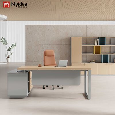 खरीदें Myidea ठोस लकड़ी कार्यालय भवन के लिए उप कैबिनेट और कई इस्पात पैरों के साथ एल के आकार का कार्यकारी डेस्क online manufacture