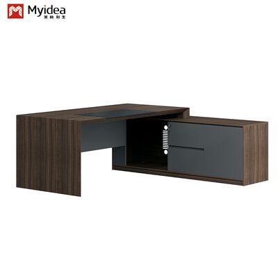 A Dark-colored Office Desk for a CEO's Space the Auxiliary Storage Cabinet Is Made of Thickened Melamine Board