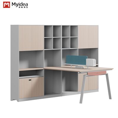 Modern Eco-Friendly Wood Staff Desk with Fabric Screen Steel Feet Large Storage Cabinet Freestanding Office Furniture