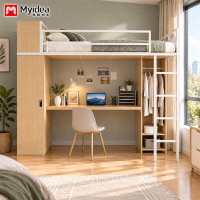 खरीदना Metal-Wood Loft Bunk Bed with Desk & Large Storage, Heavy-Duty Steel-Wood Structure, Ideal for Apartment, Dormitory & Hostel Use online manufacture