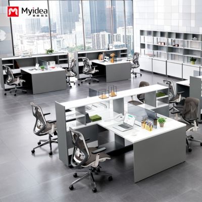 कस्टमाइजेशन बड़ी क्षमता वाला स्टोरेज डेस्क कैबिनेट के साथ, 2-व्यक्ति 4-व्यक्ति ऑफिस कंप्यूटर डेस्क डिज़ाइन, स्क्रीन विभाजन, स्टाफ डेस्क