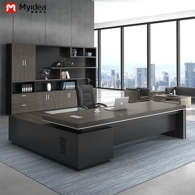 बड़ी क्षमता वाले भंडारण उप-कैबिनेट के साथ आधुनिक पर्यावरण-अनुकूल एल-आकार का कार्यकारी कंप्यूटर डेस्क